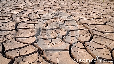 Desiccated lakebed with fissured terrain, stark scenery, embodying the idea of climate transformation. Generative AI Stock Photo