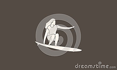 Minimalist Vector Illustration Surfer Cartoon Illustration