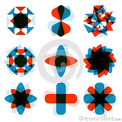 Design abstract square logo element. Crushing round rectangle pattern. Colorful square icons set. Vector Illustration