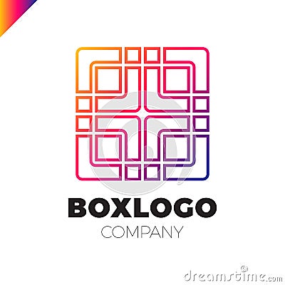 Design abstract square logo element with medical cross in middle. Crushing round rectangle pattern. Colorful square icons Vector Illustration