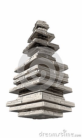 Design of architecture metal pyramidal structure similar to spaceship exterior. abstract modern architecture 3d Cartoon Illustration