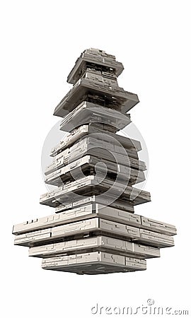 Design of architecture metal pyramidal structure similar to spaceship exterior. abstract modern architecture 3d Cartoon Illustration