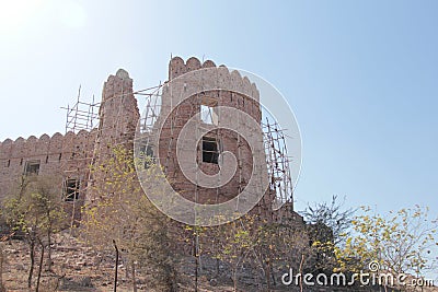 Design of a basic red brick fort in India Stock Photo