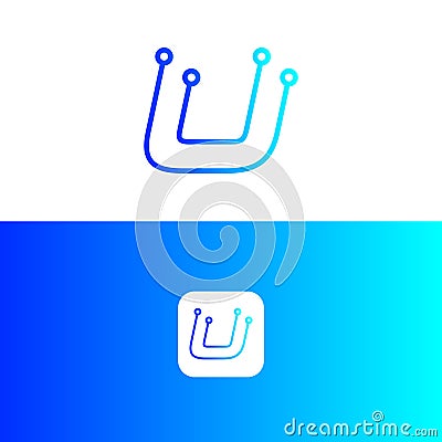 Design a beautiful letter U logo, U letter technology logo vector image Vector Illustration