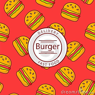 Design of burger packaging for fast food delivery. Thin line flat design. Vector Vector Illustration