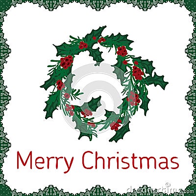 Design Card with Christmas Wreathes Vector Illustration