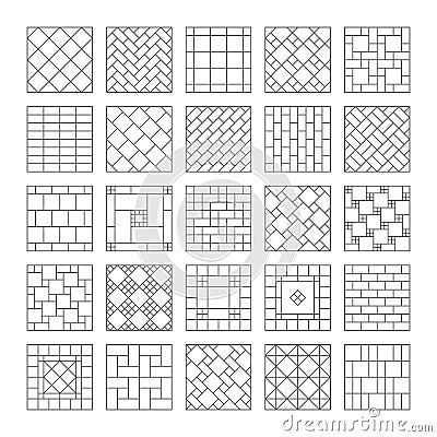 Design ceramic tile and mosaic. Composition of the tile, mosaic on the wall or on the floor. Geometric ornamental. Set Vector Illustration