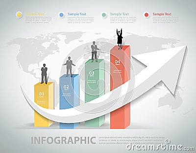 Design clean template 4 steps with grow arrow. for business concept Vector Illustration