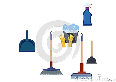 Design concept of cleaning services. Flat style illustration. Housekeeping and household equipment symbols Cartoon Illustration