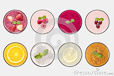 Design concept of mockup fruit smoothie and fruit juice set Stock Photo