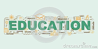 Design Concept Of Word EDUCATION Website Banner Vector Illustration