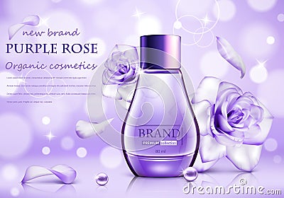 Design cosmetics product advertising with rose for catalog, magazine. Vector design of cosmetic package Stock Photo