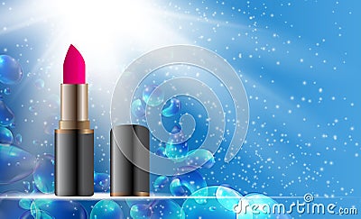 Design Cosmetics Product Lipstick Template for Ads or Magazine Background. 3D Realistic Vector Iillustration Vector Illustration