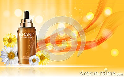 Design Cosmetics Skin Toner Product Bottle with Flowers Chamomil Vector Illustration