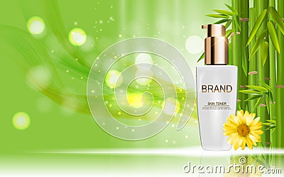 Design Cosmetics Skin Toner Product Bottle with Flowers Chamomil Vector Illustration