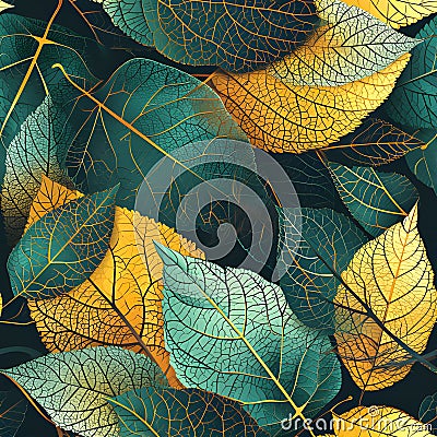 interconnected network of veins in leaves. Utilize fine linework and a mix of greens and yellows. AI Generated Stock Photo