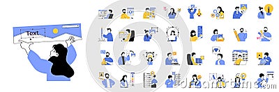 Design development concept set in flat design for web. Bundle situations with people creating interface layouts Vector Illustration