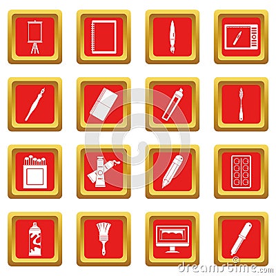 Design and drawing tools icons set red Vector Illustration