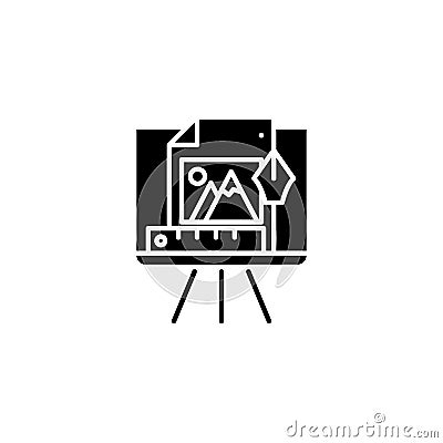 Design drawings black icon concept. Design drawings flat vector symbol, sign, illustration. Vector Illustration