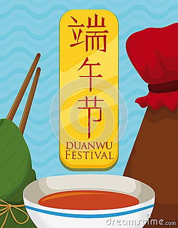 Design for Duanwu Festival with Zongzi and Realgar Wine, Vector Illustration Vector Illustration