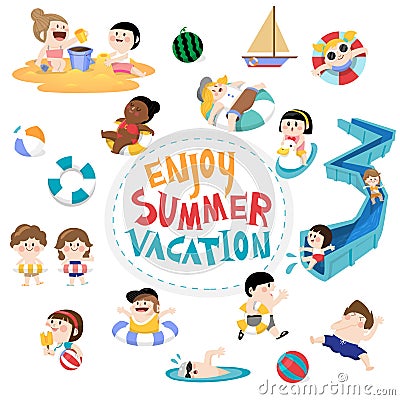 Design element and children for summer season Vector Illustration