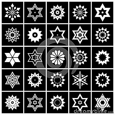 Design elements set. Bblack and white star shape icons Vector Illustration