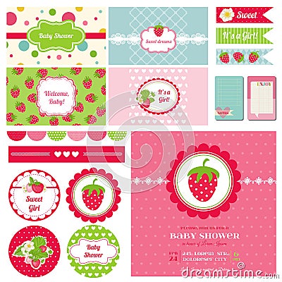 Design Elements - Strawberry Baby Shower Theme Vector Illustration