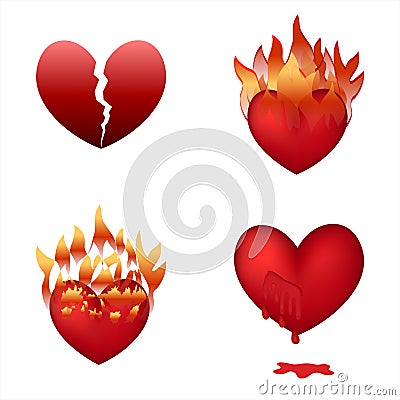 Red hand drawn hearts. Love set. Cartoon Illustration