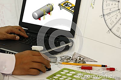 Design Engineer at Work on a Computer Stock Photo