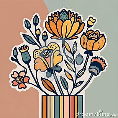 Design of an extra small and thin line art of floral wall art, include random background. Stock Photo