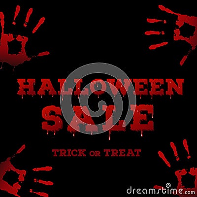 Design of the flyer with halloween sale inscription with handprints and bloody font Vector Illustration