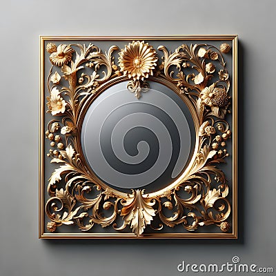 Design Frame Mirror floral gold and black Stock Photo