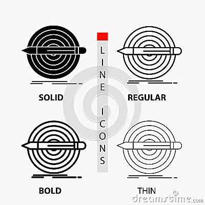 Design, goal, pencil, set, target Icon in Thin, Regular, Bold Line and Glyph Style. Vector illustration Vector Illustration