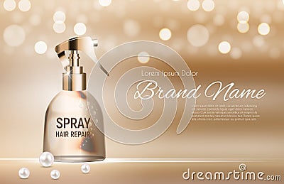 Design Hair Repair Spray Cosmetics Product Template for Ads or Magazine Background. 3D Realistic Vector Iillustration Vector Illustration