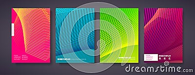 Design halftone covers vector template with lines. Journal design geometric shape background set, halftone lines hipster Vector Illustration