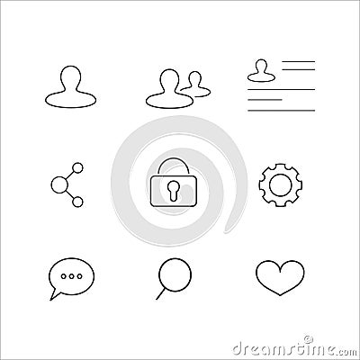 Apps icon. people account, group, card, link, share, lock, save, tools, chat, message, search, love or like. Stock Photo