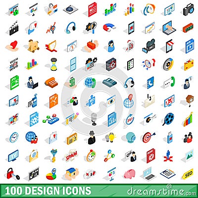 100 design icons set, isometric 3d style Vector Illustration