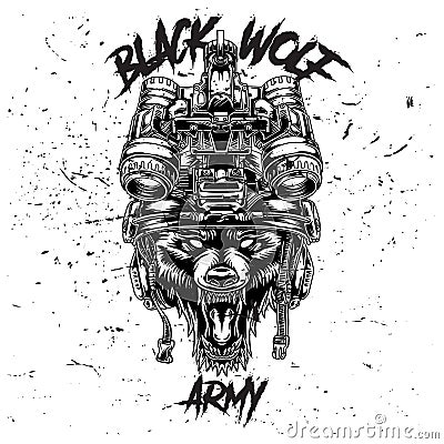 Design illustration black wolf army Vector Illustration