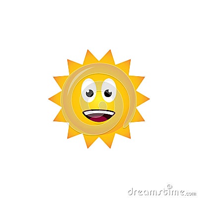 Sun smile vector icon, character design yellow color isolated white background Vector Illustration