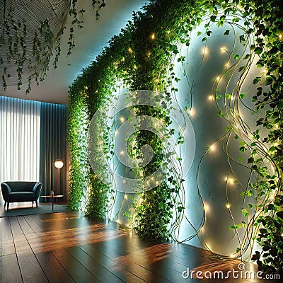 A design integrating soft trailing lights into faux vines crea Stock Photo