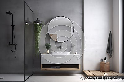 mirror bathroom luxury gray sink home interior room contemporary design concrete. Generative AI. Stock Photo