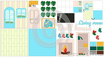Design layout for creating a living room in a dollhouse. Vector Illustration