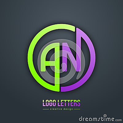 The design of the letters A and N. A logo template for a business card, corporate design, recognizable elemen Vector Illustration