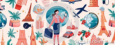 A lively pattern of a travel agent with circle behind Stock Photo