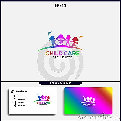 design logo child care simple concept Cartoon Illustration