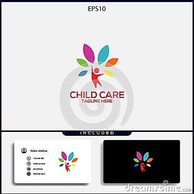 design logo child care simple concept Cartoon Illustration