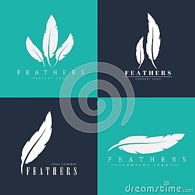 Design of logos with feathers. Templates for writers, book publishers and businesses Vector Illustration