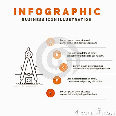 Design, measure, product, refinement, Development Infographics Template for Website and Presentation. Line Gray icon with Orange Vector Illustration