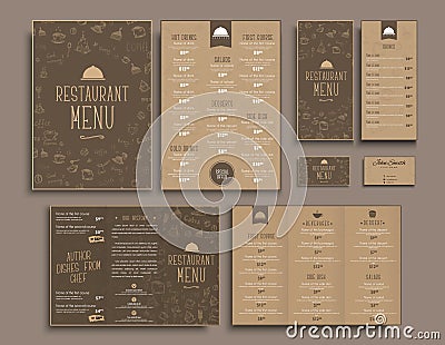 Design A4 menu, retro folding brochures, flyers for restaurant Vector Illustration