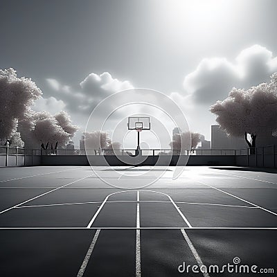 design a minimalist representation of a basketball court with emphasis on geometric shapes and patte Stock Photo